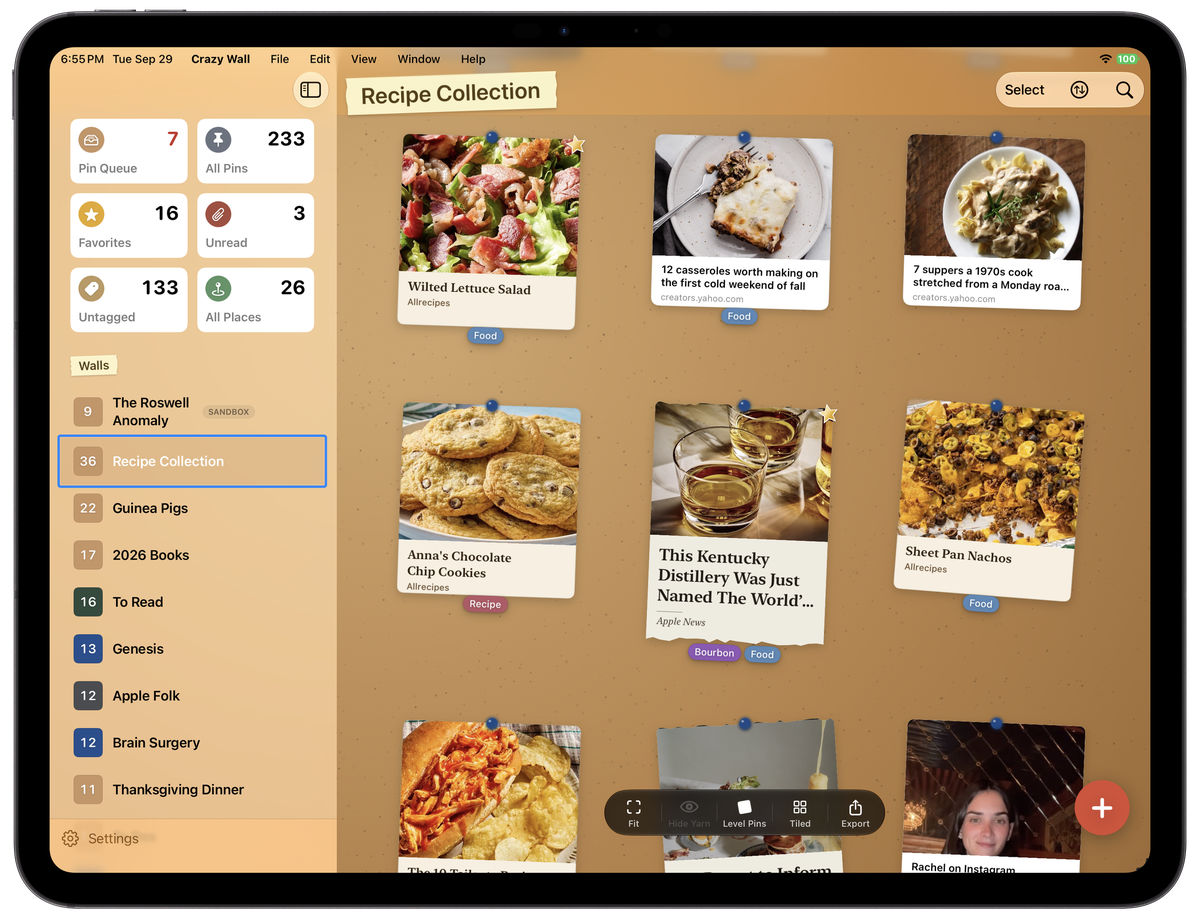 The same Recipe Collection wall on iPad.