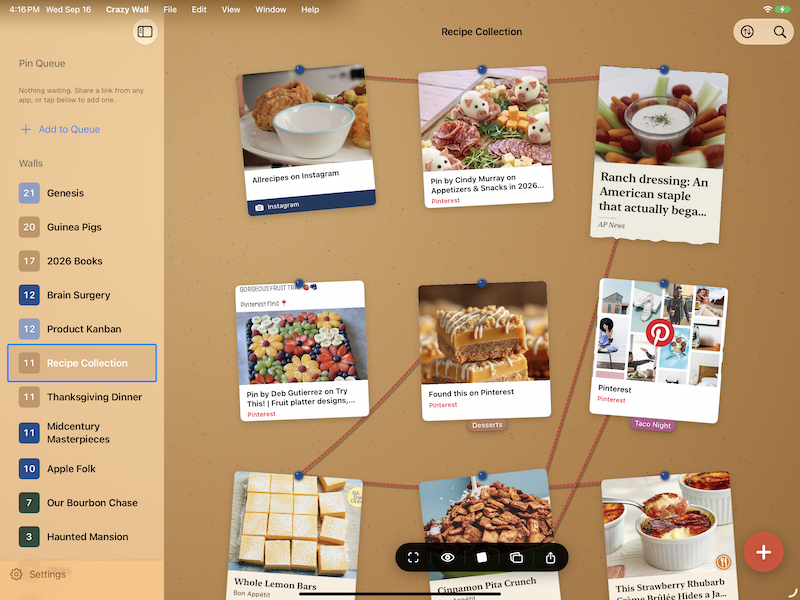 The same Recipe Collection wall on iPad.